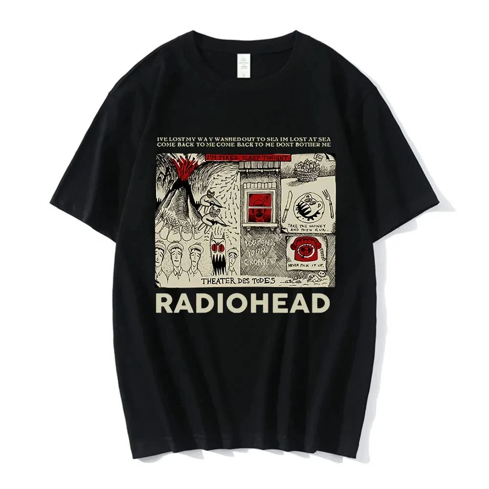 Vintage Classic Radiohead Tees North America Tour Rock Tshirt  Hip Hop Street Casual Top Sleeved Harajuku Streetwear Tops Tees