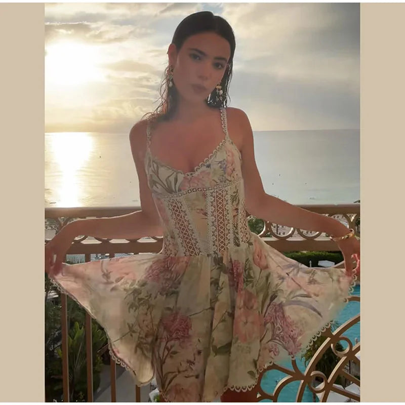 Women's Floral Spaghetti Strap A-Line Dress