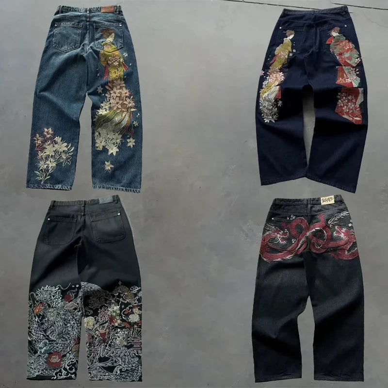Y2K Baggy Embroidered Wide Leg Jeans