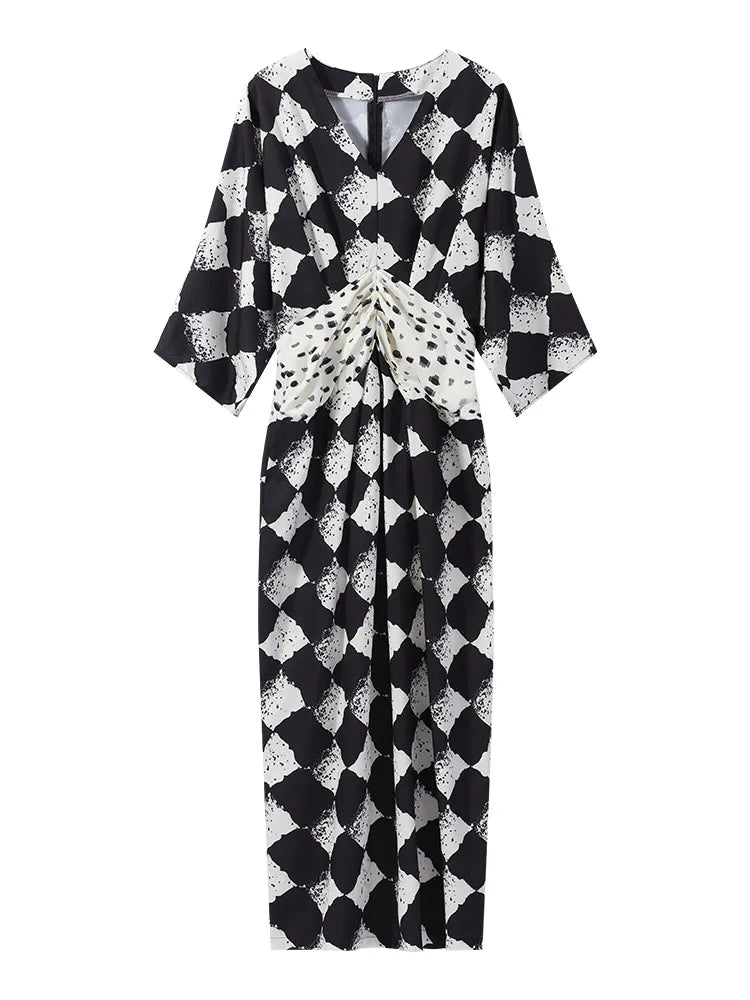 Women's Plaid Batwing Sleeve Maxi Dress