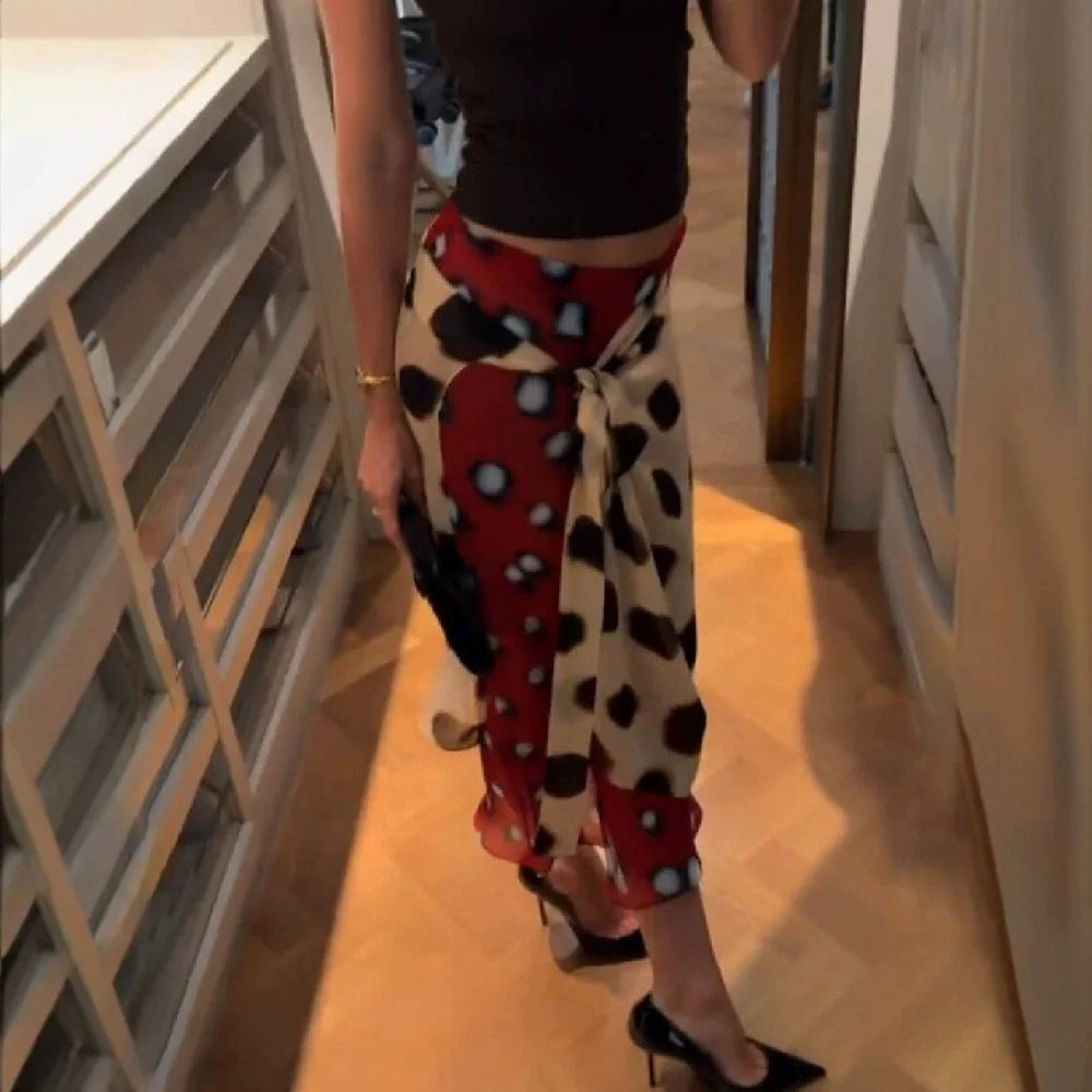 Women's Dot Print Long Sleeve Split Midi Dress