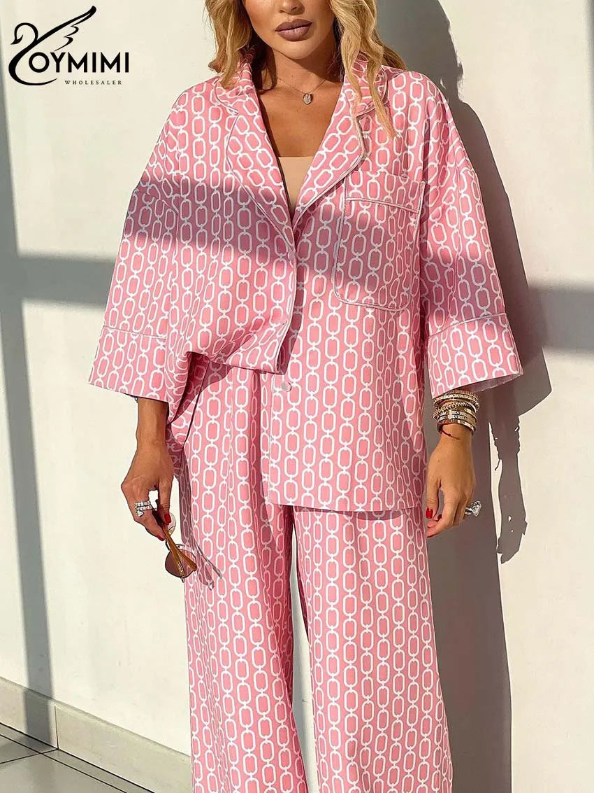 Women's Pink Print Shirt and Trousers Set