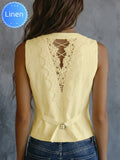 Women's Linen Lace Back Sleeveless Vest