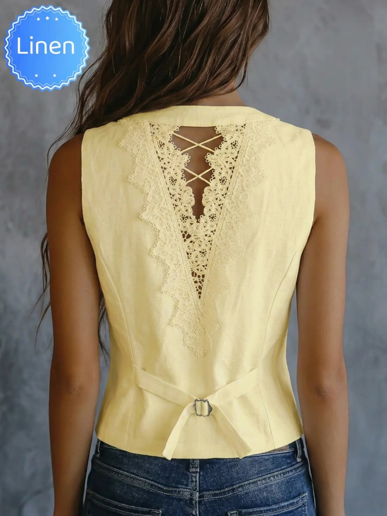 Women's Linen Lace Back Sleeveless Vest