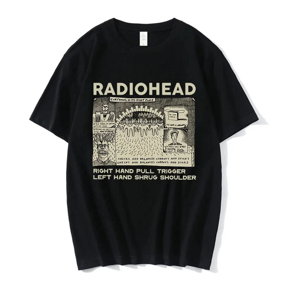 Vintage Classic Radiohead Tees North America Tour Rock Tshirt  Hip Hop Street Casual Top Sleeved Harajuku Streetwear Tops Tees