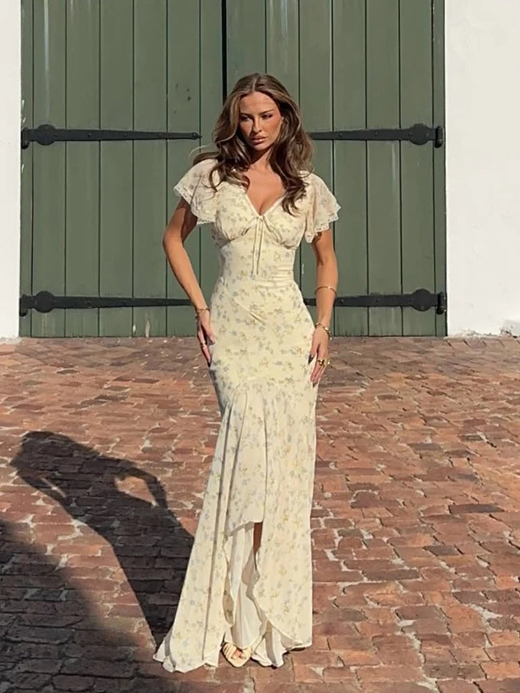 Women's Floral Puff Sleeve Maxi Dress