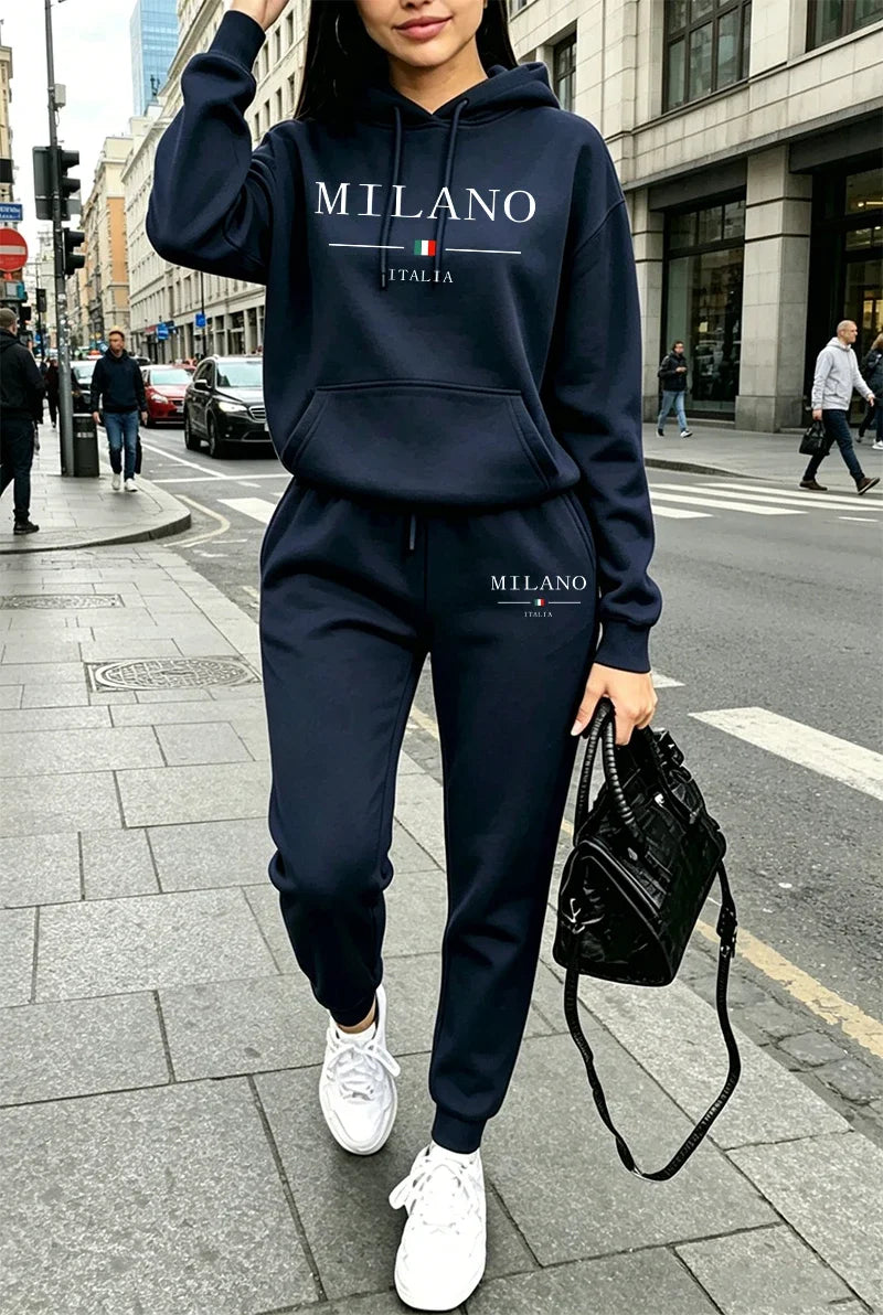 Autumn Winter Womens Outfits Casual Hooded Sweatshirt Outdoors Sports Jogging Woman Clothing Fashion Urban Streets Hoodie Pants