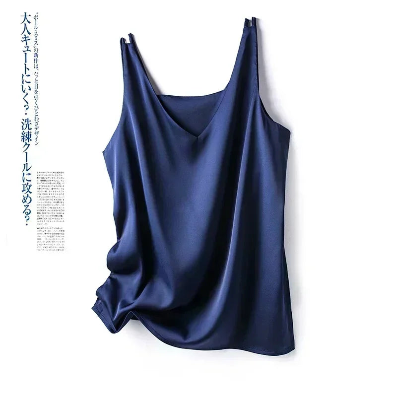 Summer New Silk Top Special Offer Sexy Strap Women's V-neck Printed Letter Tank Top Korean Fashion Solid Color Thin T-shirt