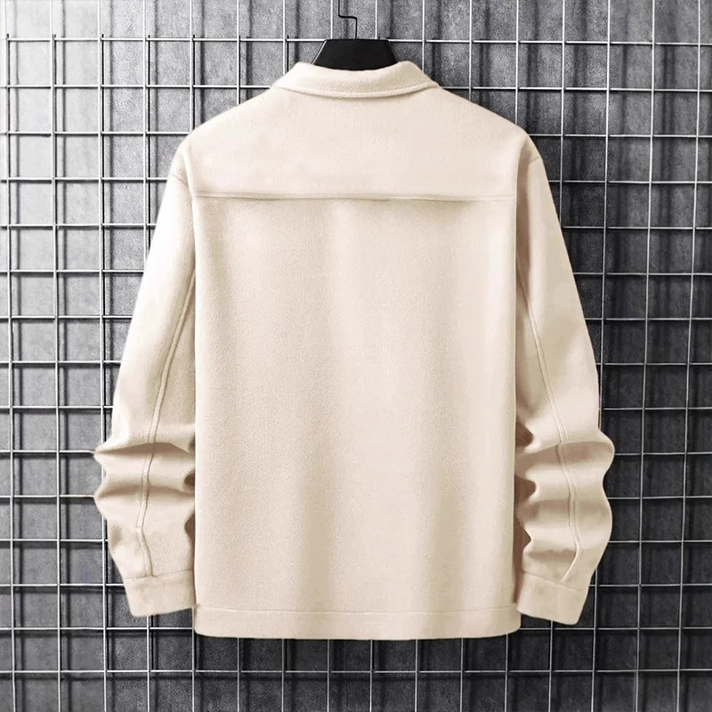 Luxury Businees Male Woolen Jackets Fashion Lapel Button-down Solid Color Long Sleeve Coats Trendy High Quality Outerwears S-2XL
