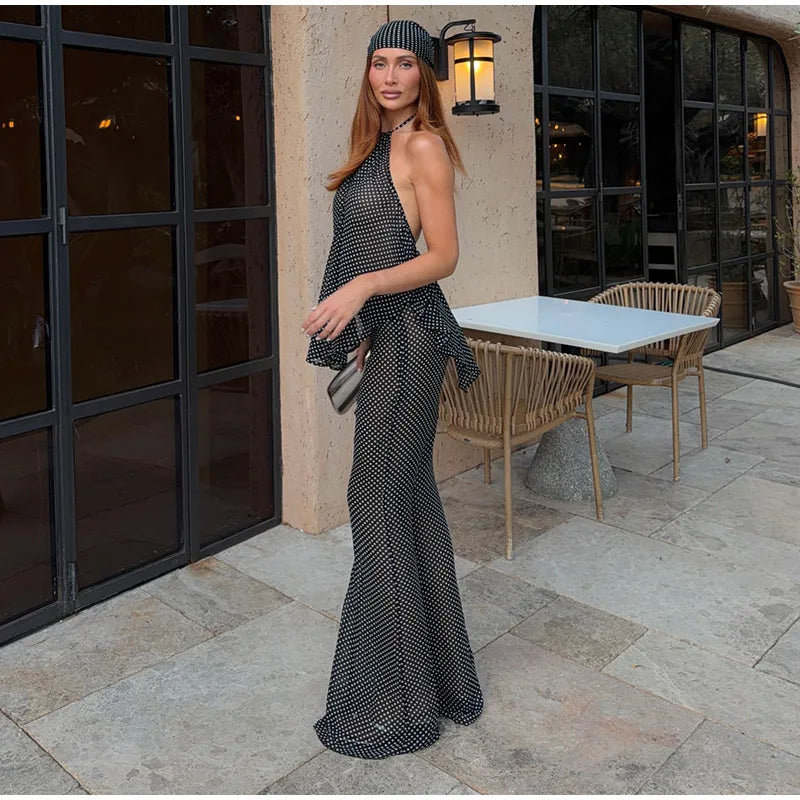 Women's Halter Backless Top and Flared Pants Set