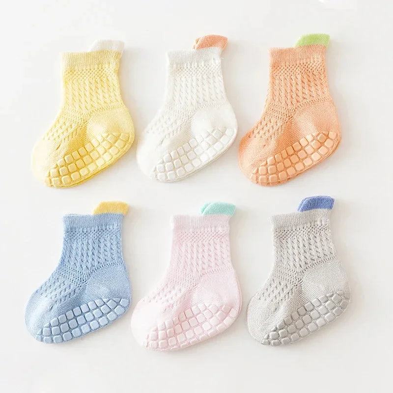 3pairs/lot RAISE 6 Colored Non-slip Baby Girl Sock Breathable Thin Infant Girl Cotton Socks Kids Mesh Socks Children's Socks Kit