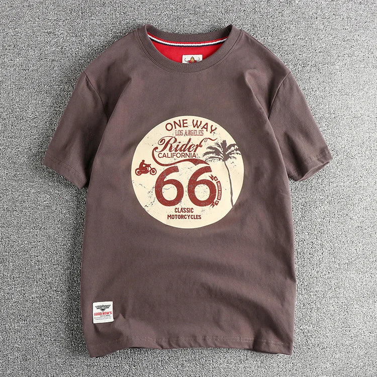 American Retro Motorcycle Print T-Shirt