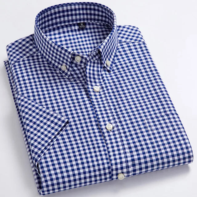 Men's Plaid Gingham Short Sleeve Shirt