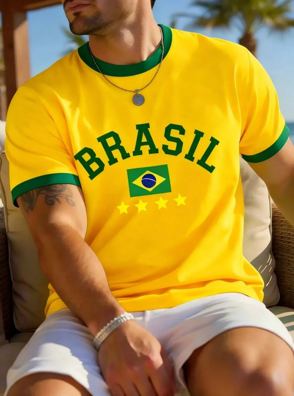 Summer T Shirt For Men 3D Brasil National Flag Printed Short Sleeve Top Casual Round Neck Fashion Men's Sports Pullover Clothing