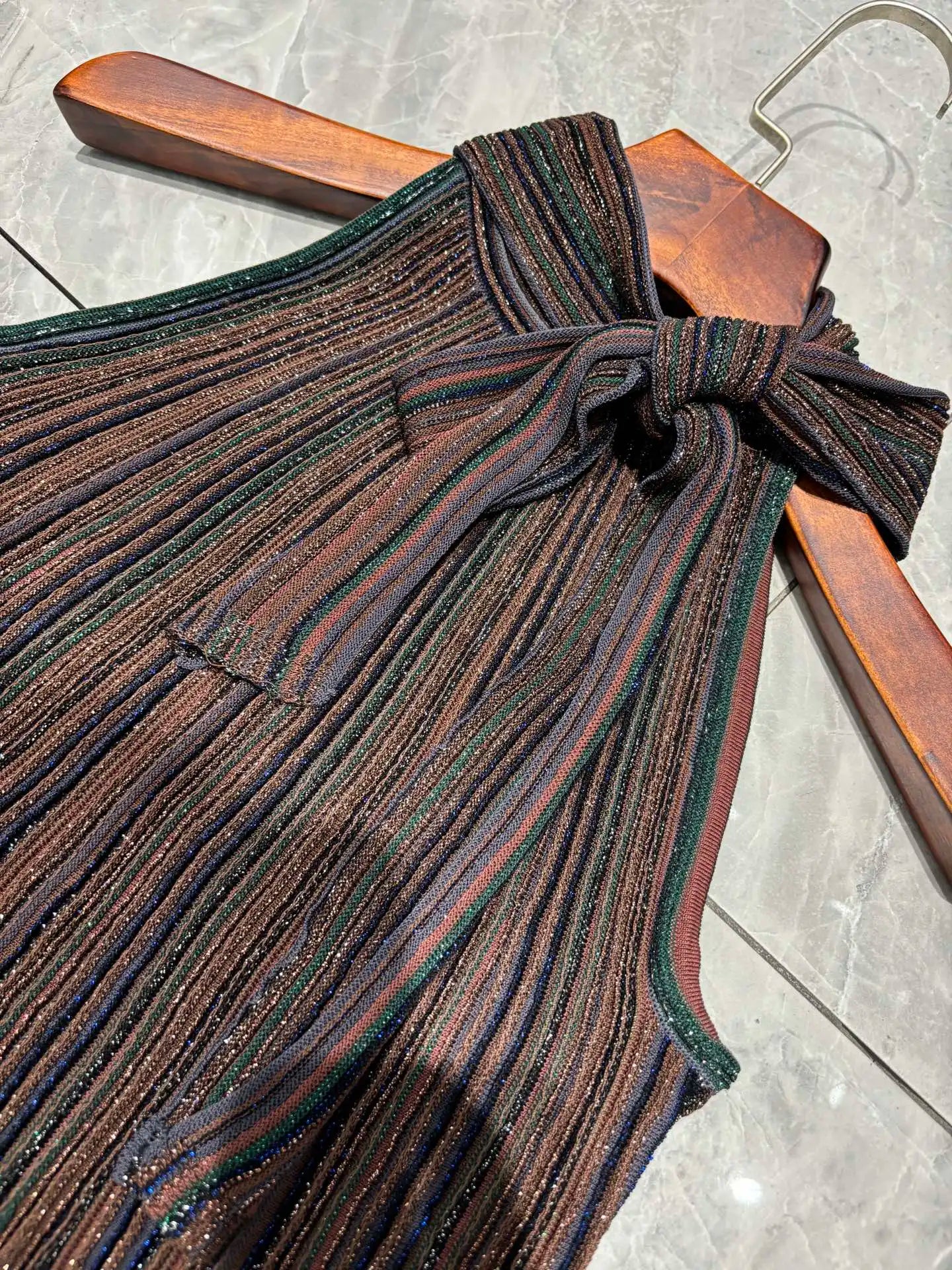 Women's Sequin Striped Knit Vest and Skirt Set