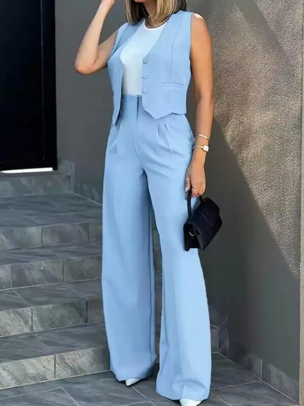 Fashion suit vest, vest, vest, wide leg pants, casual suit, new professional versatile business style two-piece set