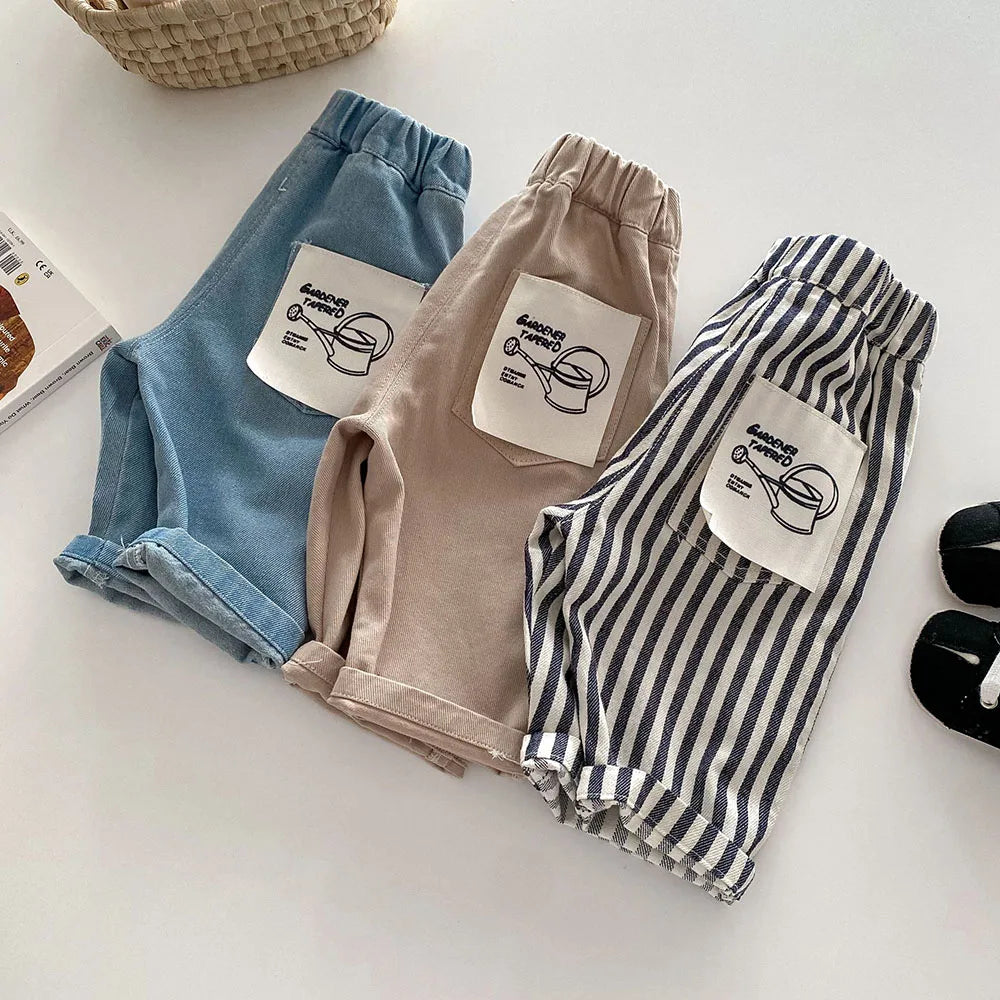 New Autumn Kids Tapped Casual Striped Pants 0-5T Girls Boys Fashion Stripe Trousers Children Solid Denim Jeans Britches