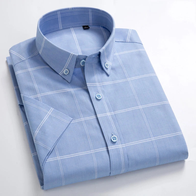 Men's Plaid Gingham Short Sleeve Shirt