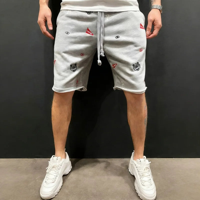 Men's Embroidered Tiger Head Cotton Shorts