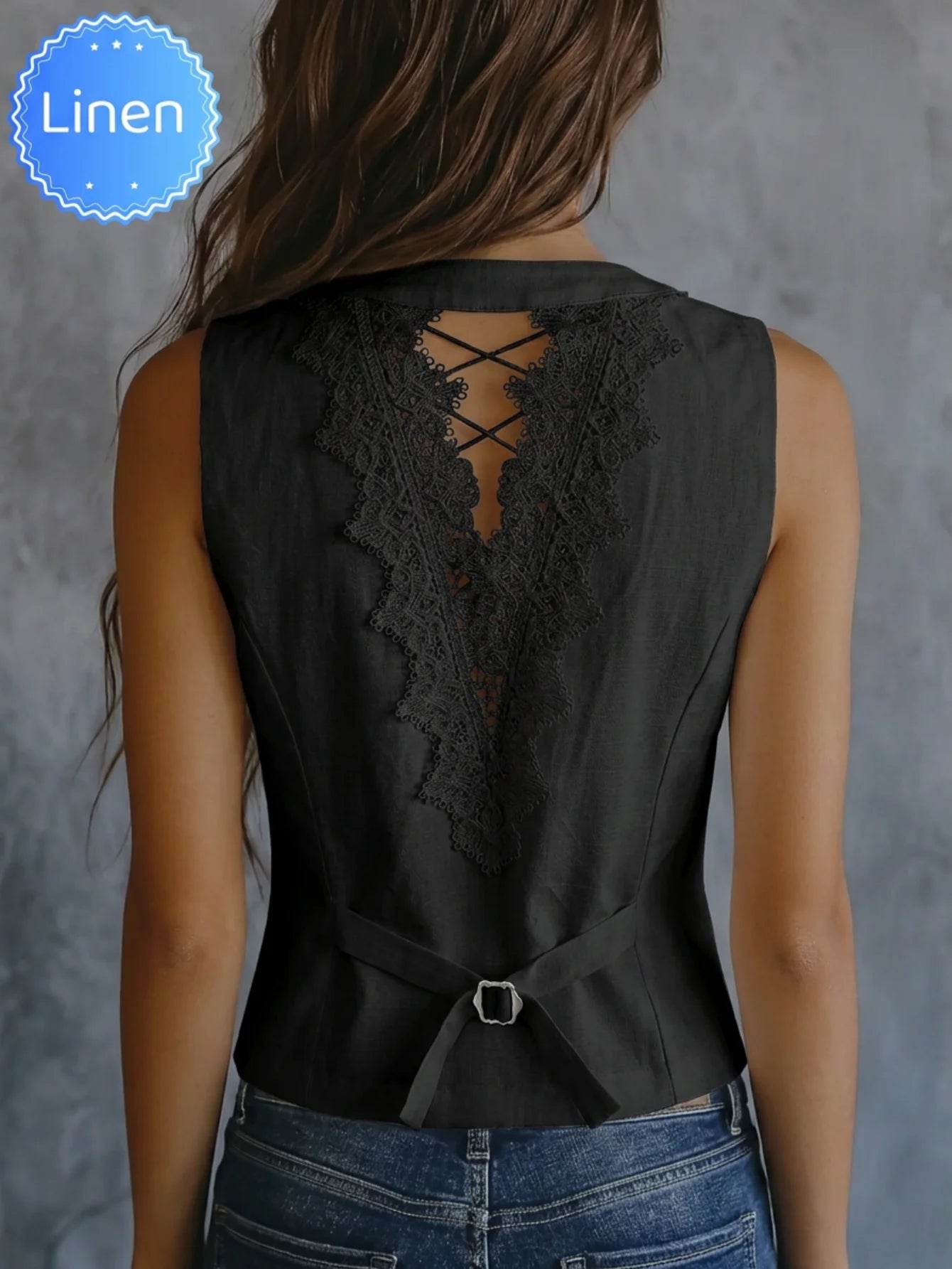 Women's Linen Lace Back Sleeveless Vest