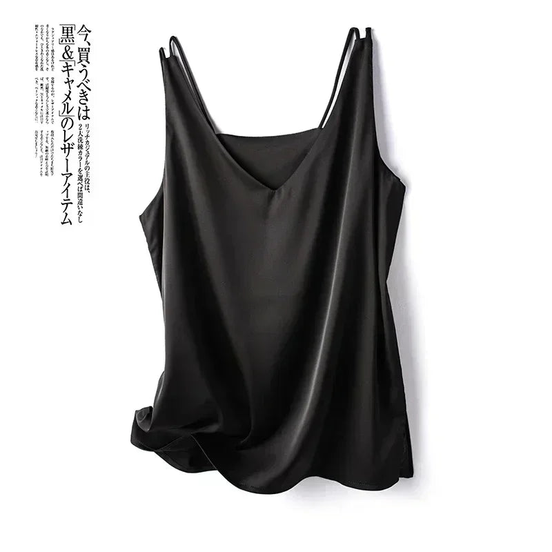 Summer New Silk Top Special Offer Sexy Strap Women's V-neck Printed Letter Tank Top Korean Fashion Solid Color Thin T-shirt