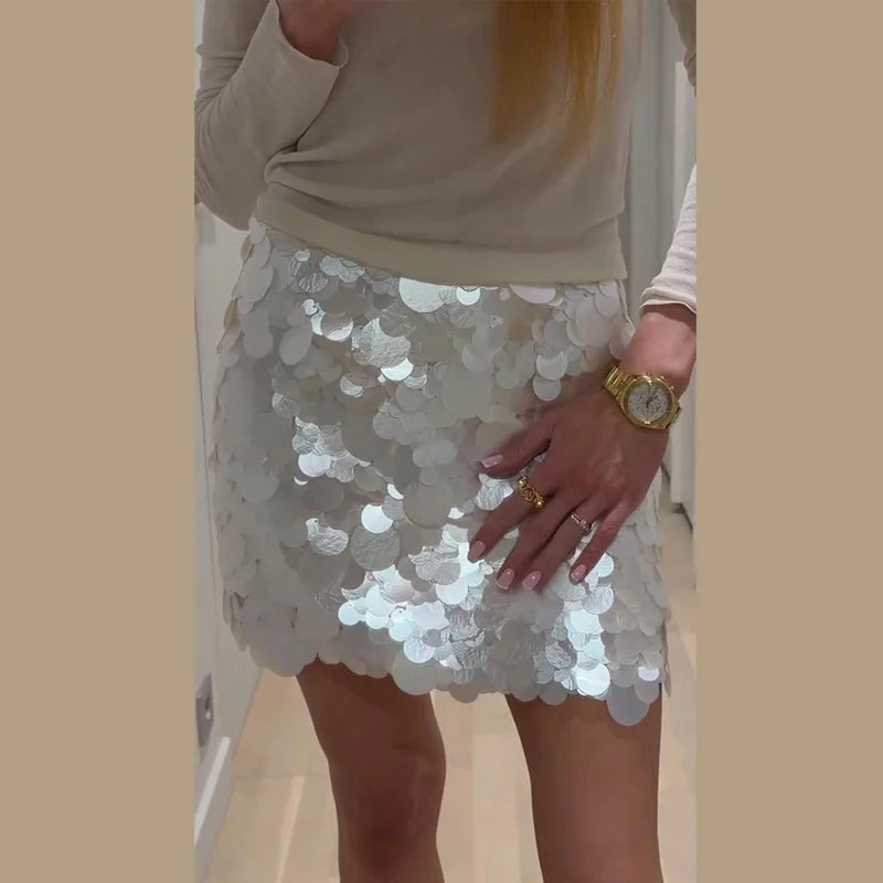 Women's Sequined High Waist Mini Skirt