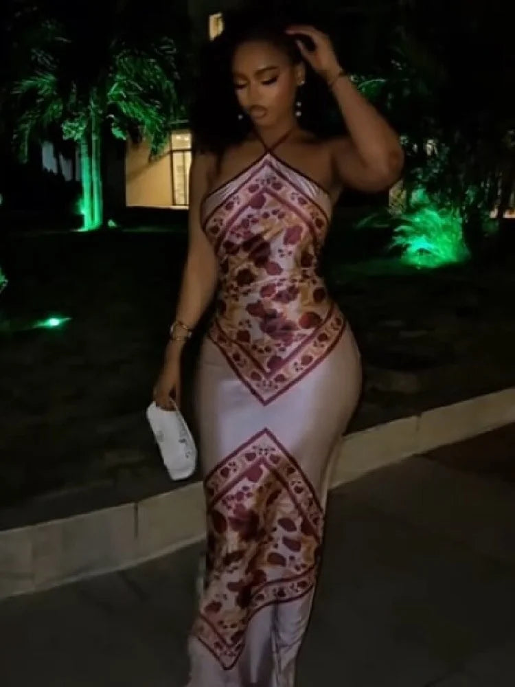 Women's Floral Satin Slim Bodycon Dress
