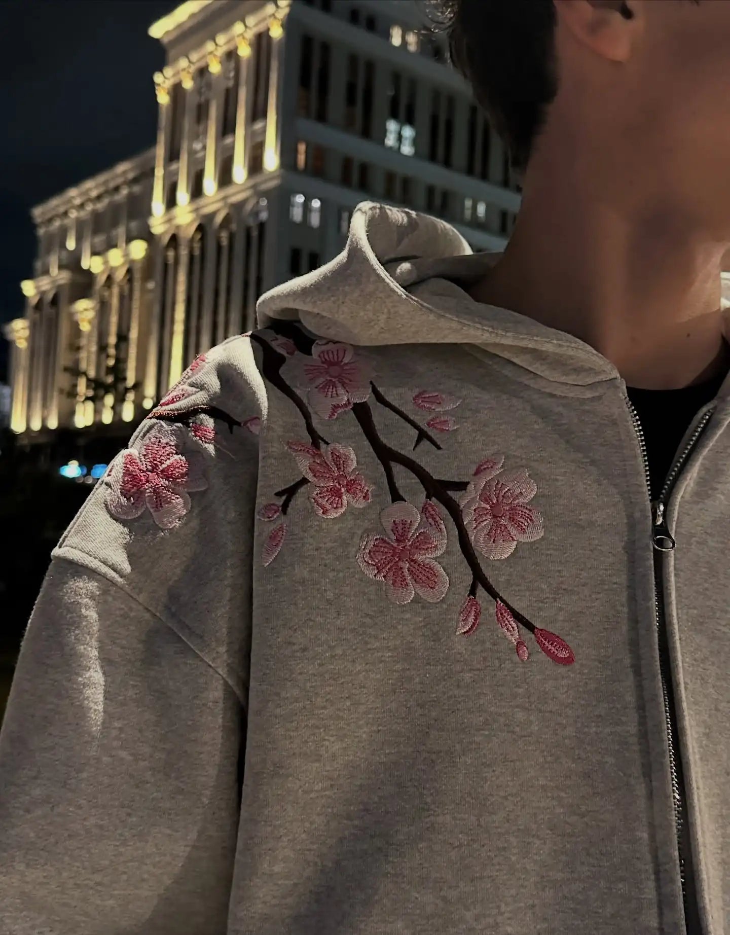 Y2K Cherry Blossom Embroidered Zip Hoodie