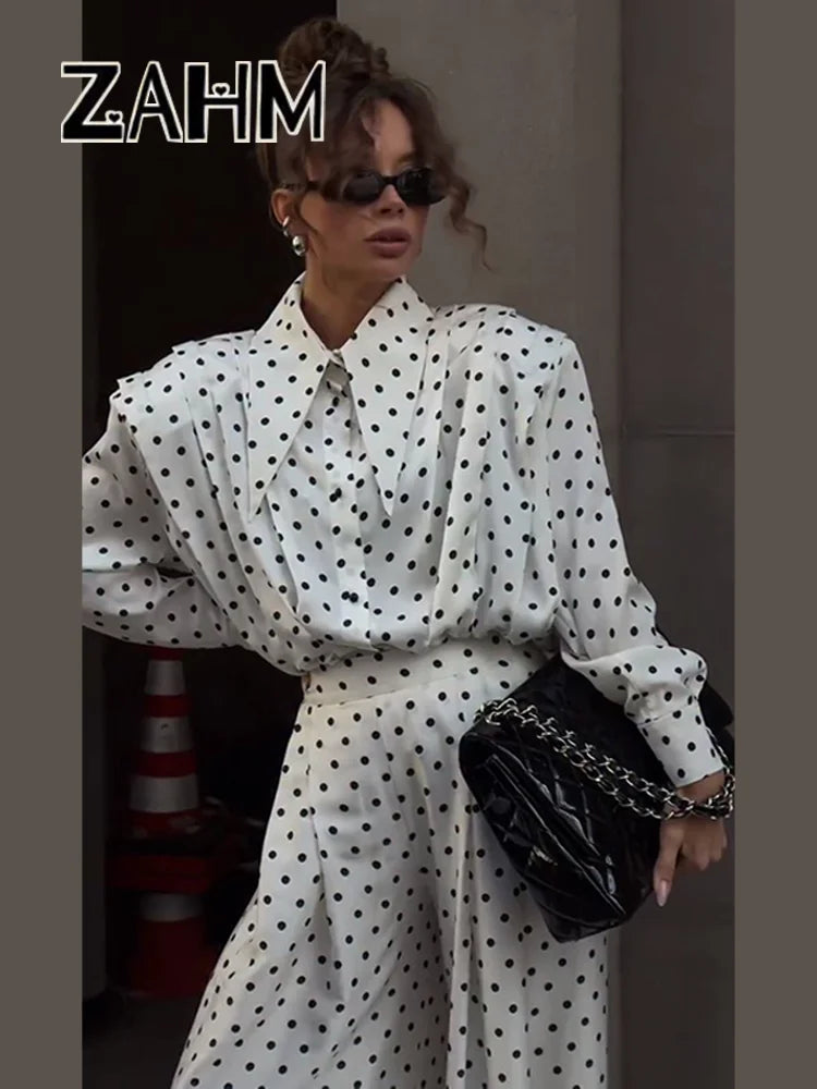 Women's Dot Shirt and Wide Leg Pants Set