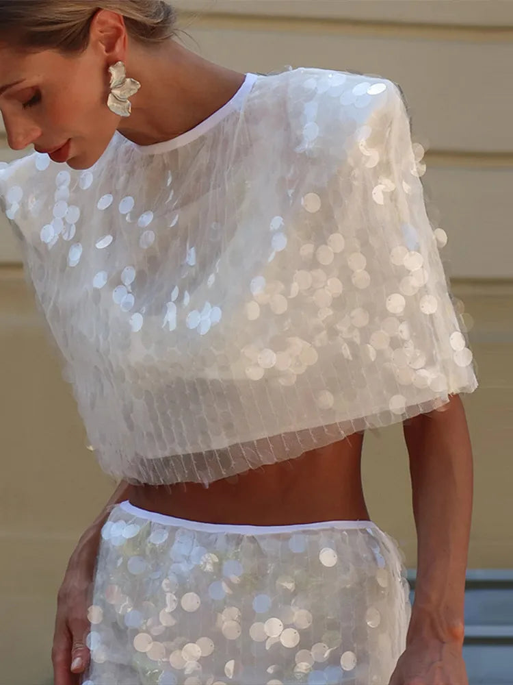 Women's Sequin Crop Top and Mini Skirt Set