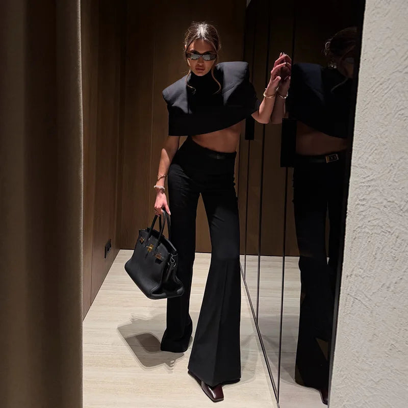 Women's Cape Crop Top and Pleated Mini Skirt Set
