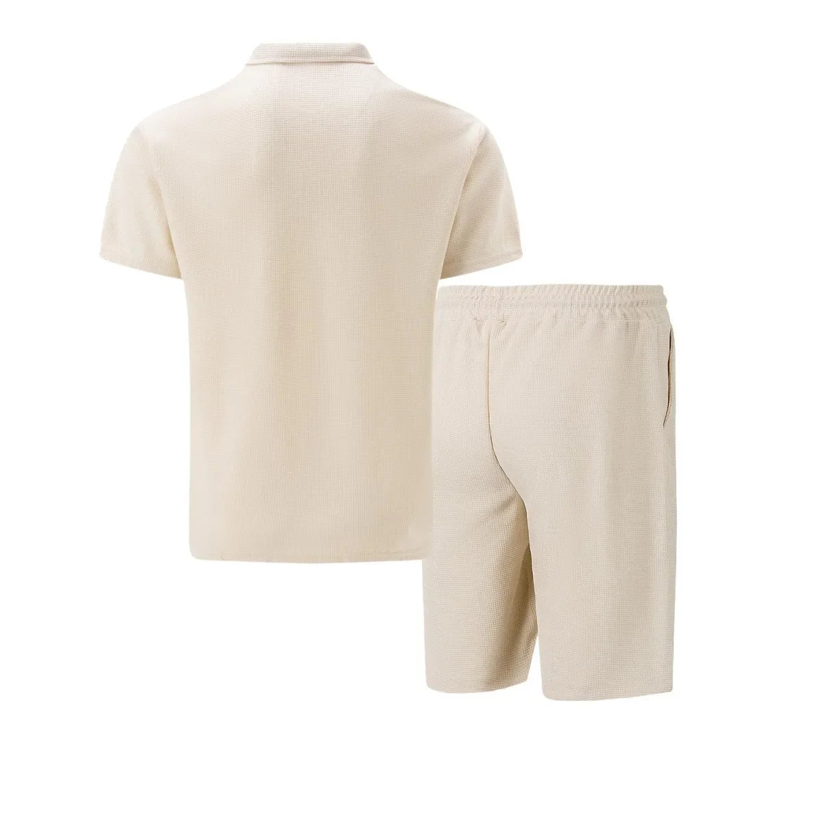 Men's Summer Waffle Short-Sleeve Suit Shorts Zip-Up Lapel Solid Color Two Sets Europe And US Style 2026