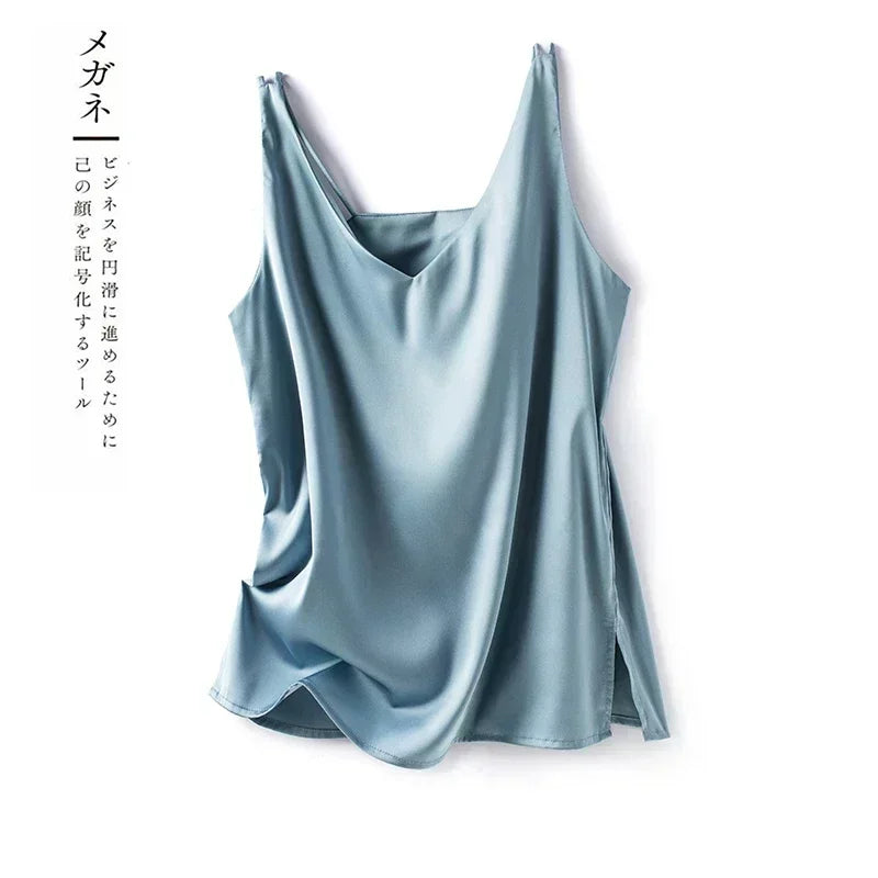 Summer New Silk Top Special Offer Sexy Strap Women's V-neck Printed Letter Tank Top Korean Fashion Solid Color Thin T-shirt