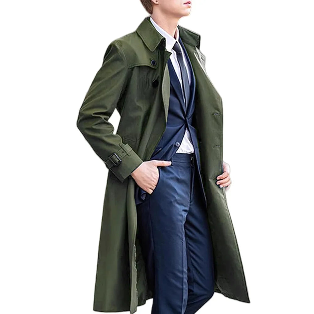 Men's Double-Breasted Mid-Length Trench Coat