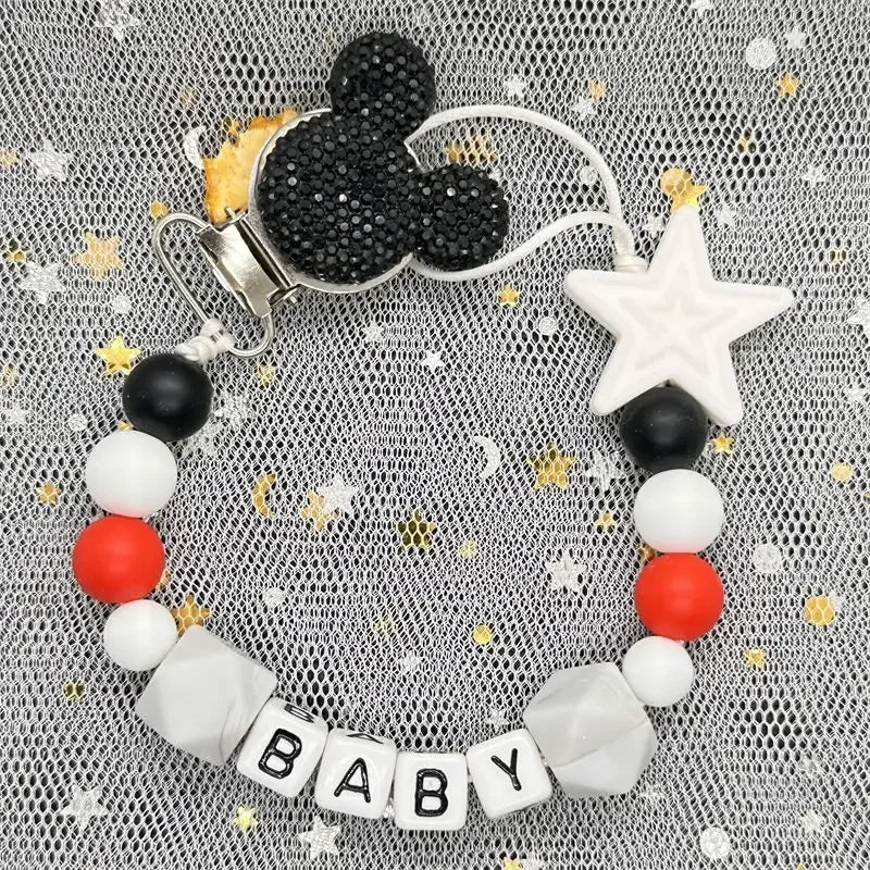2026 Custom Name Baby Pacifier Clips Chain Silicone Beads Teether Toys Dummy Holder Russian English Name Pacifier Chain Newborn