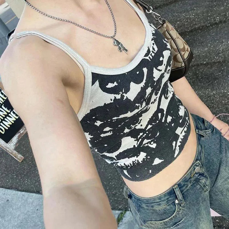 Streetwear Retro Y2K Crop Tops Women Sexy Tight-Fit Contrast Spaghetti Strap Vest Female Summer Fashion Personality Camisole