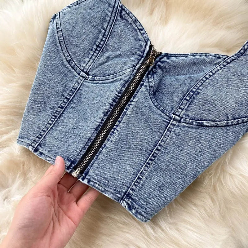 Women's Denim Top and Midi Skirt 2-Piece Set
