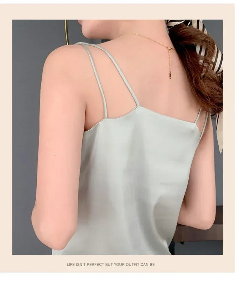 Summer New Silk Top Special Offer Sexy Strap Women's V-neck Printed Letter Tank Top Korean Fashion Solid Color Thin T-shirt