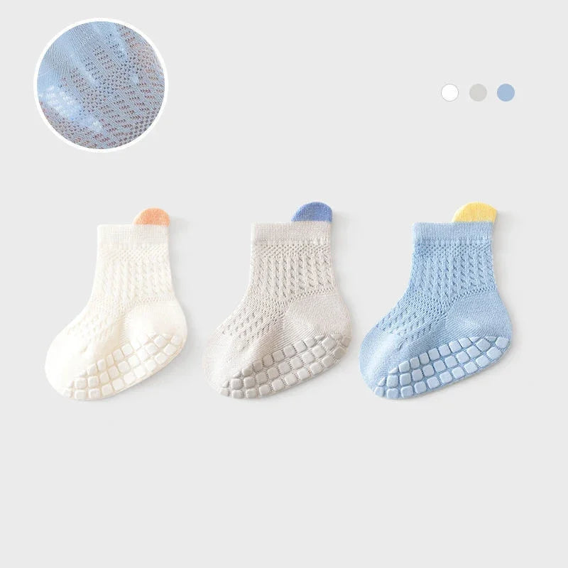 3pairs/lot RAISE 6 Colored Non-slip Baby Girl Sock Breathable Thin Infant Girl Cotton Socks Kids Mesh Socks Children's Socks Kit