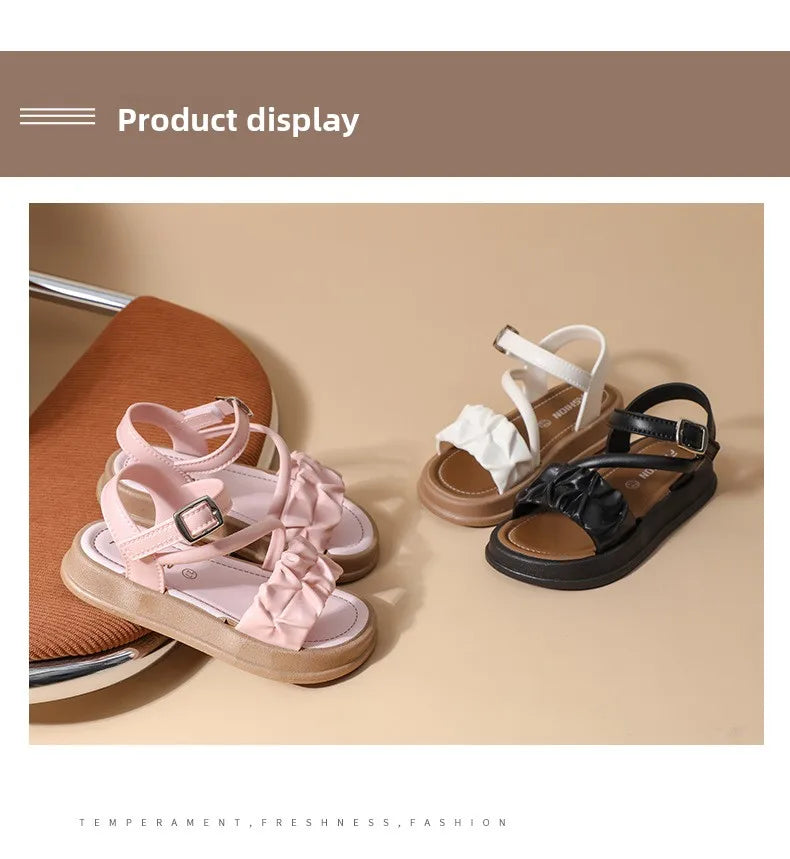 New Children's Sandals Summer Bowknot Girls Princess Causal Shoes Fashion Kids Soft Bottom Beach Flat Sandals Open-toe Versatile