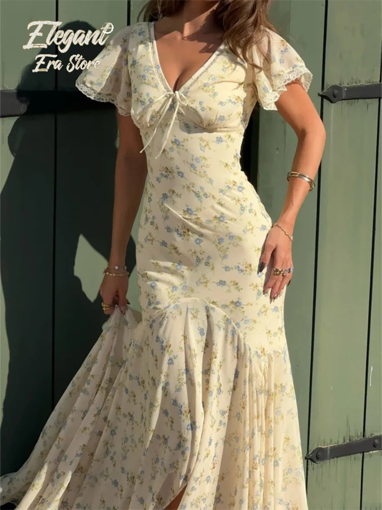 Women's Floral Puff Sleeve Maxi Dress