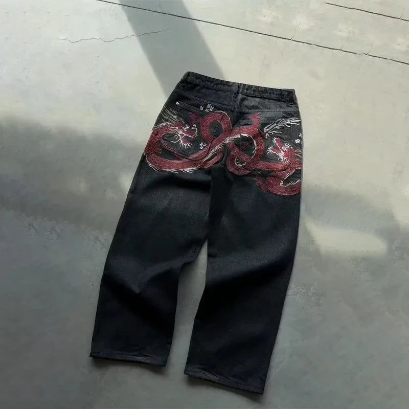 Y2K Baggy Embroidered Wide Leg Jeans