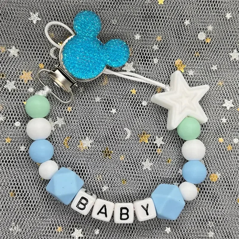 2026 Custom Name Baby Pacifier Clips Chain Silicone Beads Teether Toys Dummy Holder Russian English Name Pacifier Chain Newborn