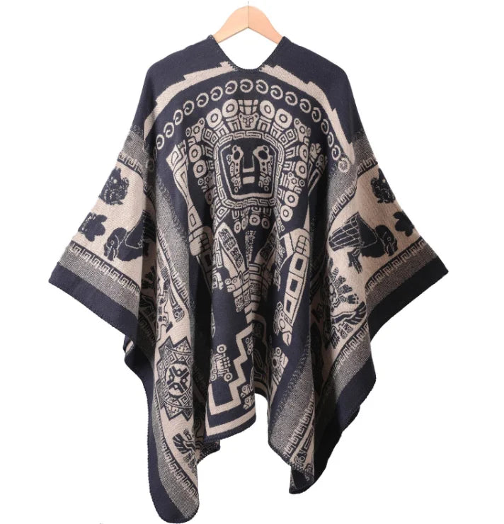 Poncho Vintage Trendy Split Front Men's Warmth Cloak Thickened Capelet New Arrival for Road Trips and Travel Cape