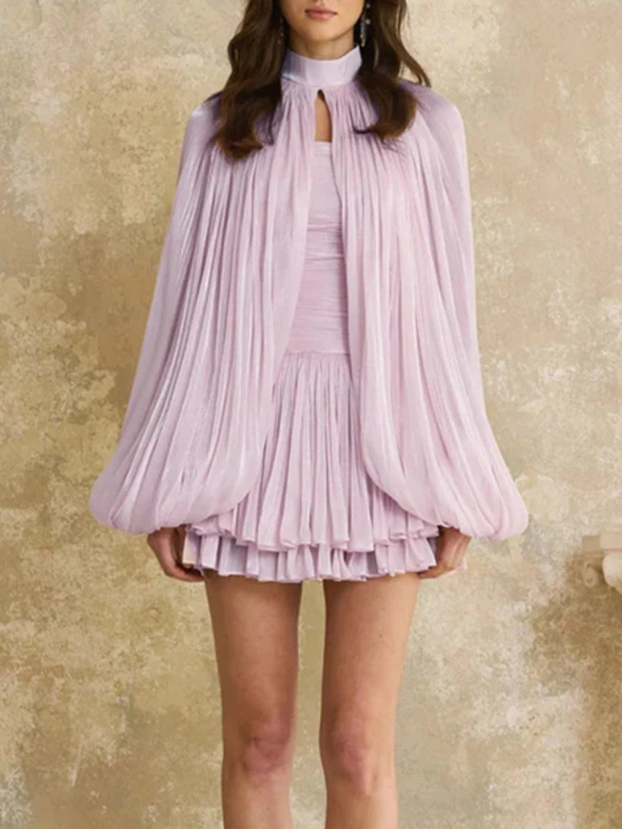 Women's Shirring Stand Neck Two-Piece Set