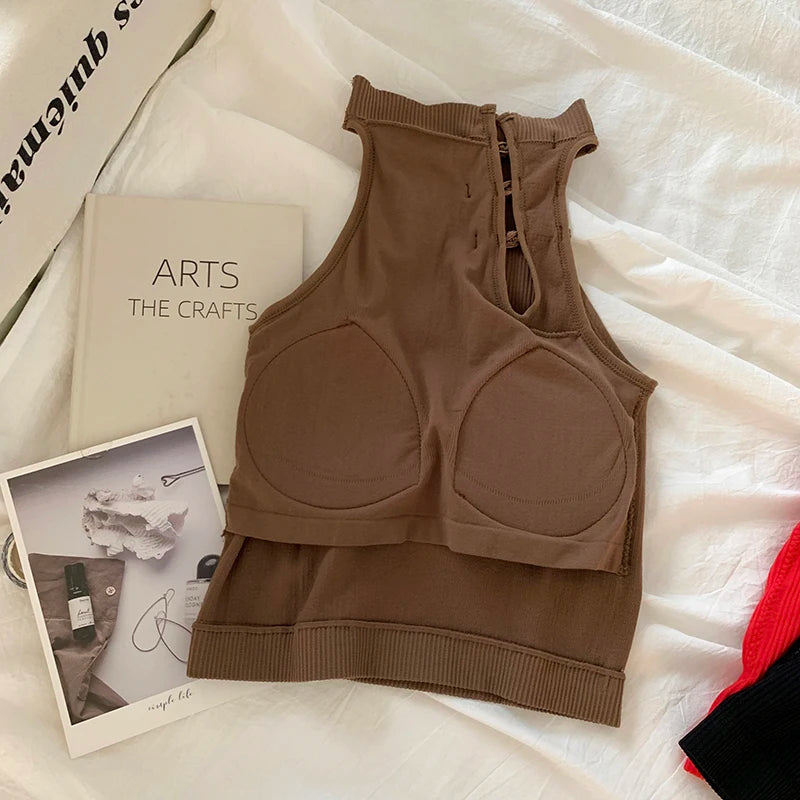 ITOOLIN Elegant Women Chinese Button Tank Tops With Bra Pad O-Neck  Sleeveless Tank Tops For Women Sexy Crop Tops All-Match 2024
