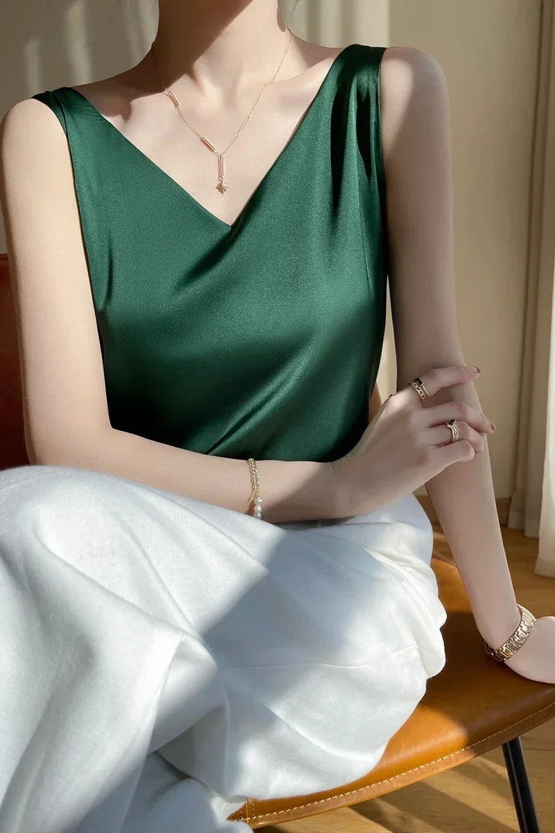 Summer New Silk Top Special Offer Sexy Strap Women's V-neck Printed Letter Tank Top Korean Fashion Solid Color Thin T-shirt