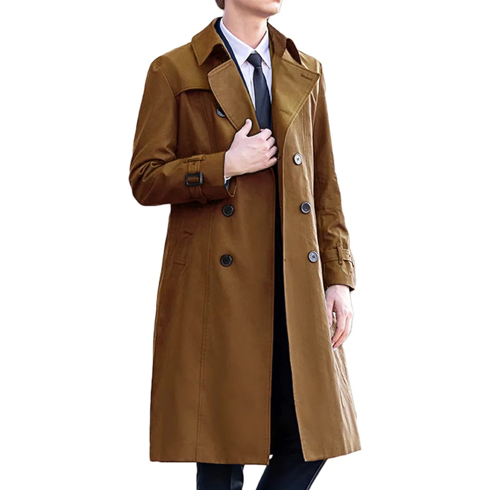 Men's Double-Breasted Mid-Length Trench Coat