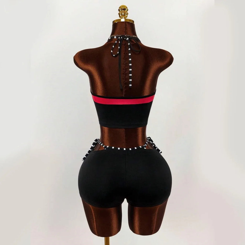 2026 new summer American retro sports Y2K hanging neck shorts two-piece set punk street trend fashion ins personality spicy girl