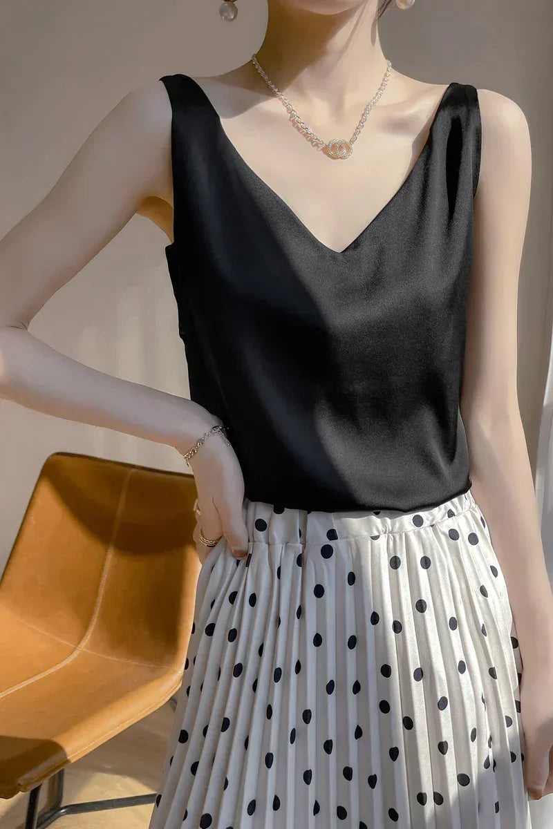 Summer New Silk Top Special Offer Sexy Strap Women's V-neck Printed Letter Tank Top Korean Fashion Solid Color Thin T-shirt